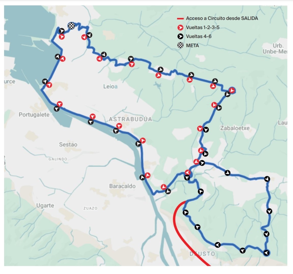 calonsonet's tweet image. Mapa y perfil del @CircuitoGetxo 2025, que se celebra mañana. Con salida en Bilbao y llegada a Getxo, este año son seis vueltas con paso por Pike las vueltas 4 y 6.
Organizado con mucho esfuerzo y cariño por @PuntaGaleaTxE.