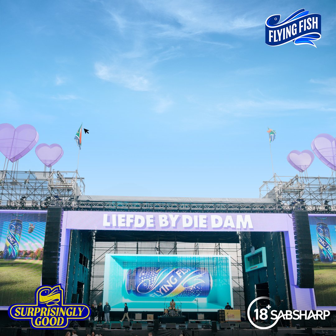 FlyingFishSA's tweet photo. JHB, is julle reg?! Liefde By Die Dam is hier and a #SuprisinglyGood day awaits! ​
​
Expect live performances, refreshing Flying Fish, and a few unexpected surprises just for you! In the comments, tell us what YOU think we’ve got up our sleeves… and we might just surprise you with a six-pack!