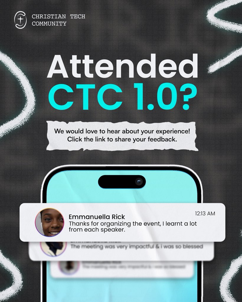 christiantechco's tweet image. We would love to hear from you!
Click the link below to respond to a short questionnaire about your experience.

forms.gle/DBqVEP1YSeaiR3…

#ChristainTechCommunity #newmonth #christiansintech #august #CTC
