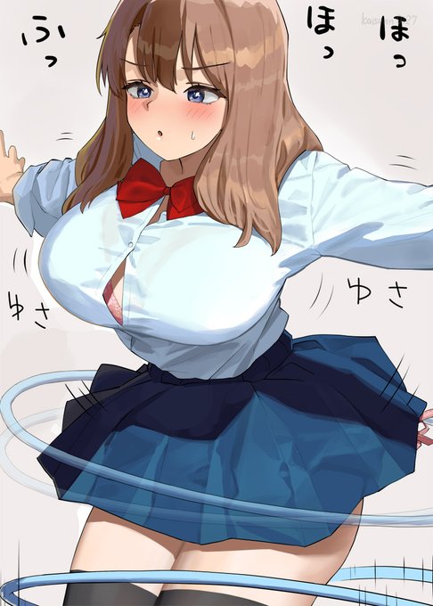 フラフープできない運動神経悪い子とおっぱいでも出来ちゃう子のイラスト 