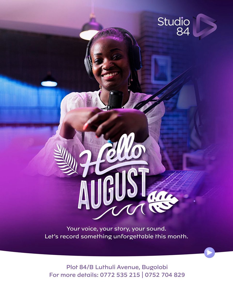 Studio84Ug's tweet image. 🎙️💜 Hello August! Your voice. Your story. Your sound.
Let’s record something unforgettable this month. 📀✨
📞 0752704829 | 0772 535215

#Studio84 #RecordWithUs #AugustVibes #YourVoiceYourStory #SoundMagic #MusicInTheMaking #CreateWithUs