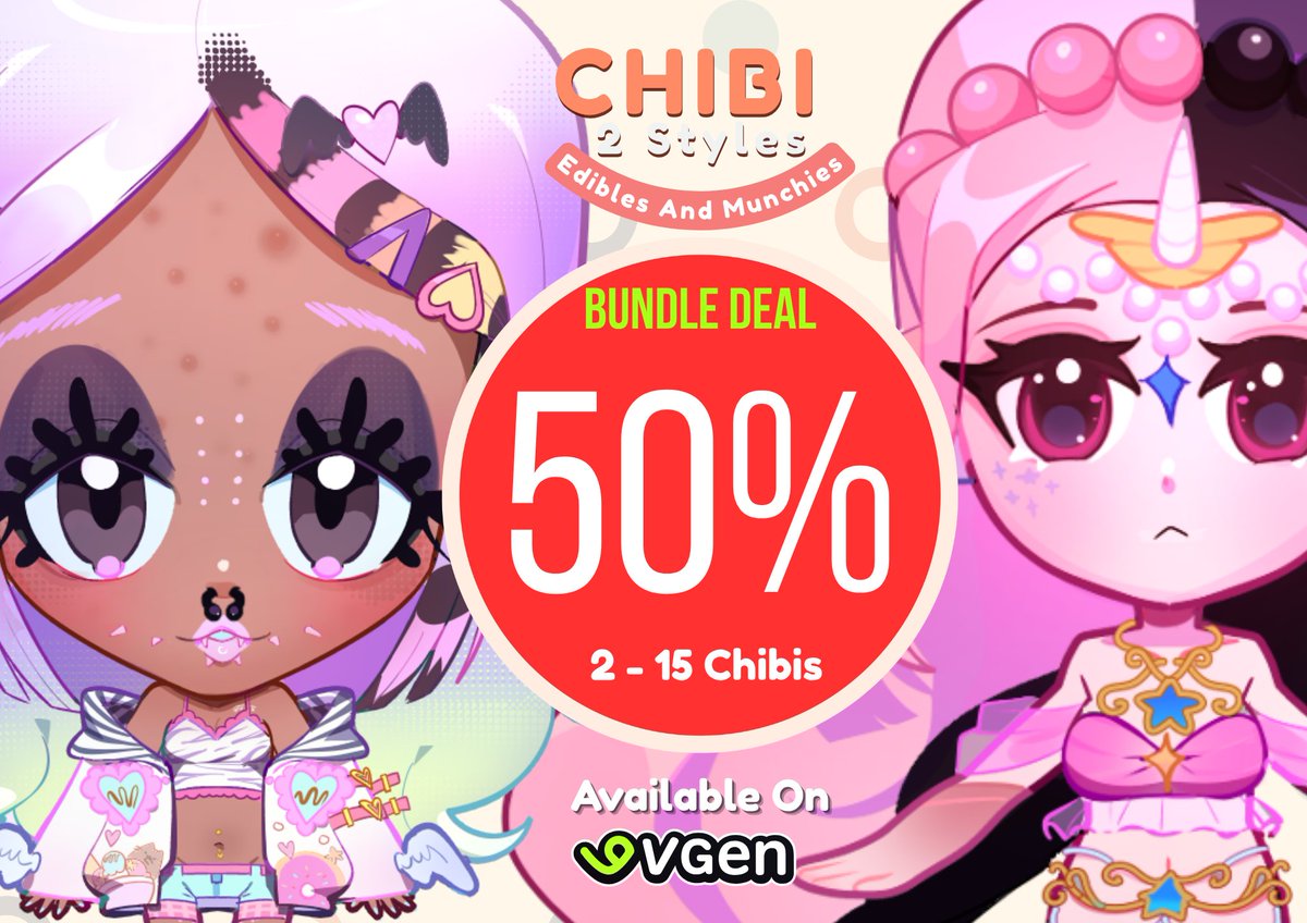 Announcement! Decided to do bundle discount, 50% off the original price, for Chibi Commissions if they order 2-15 Chibi Characters!

Check out my VGen if you're interested in my style :3

vgen.co/Agreed_Salutat…
