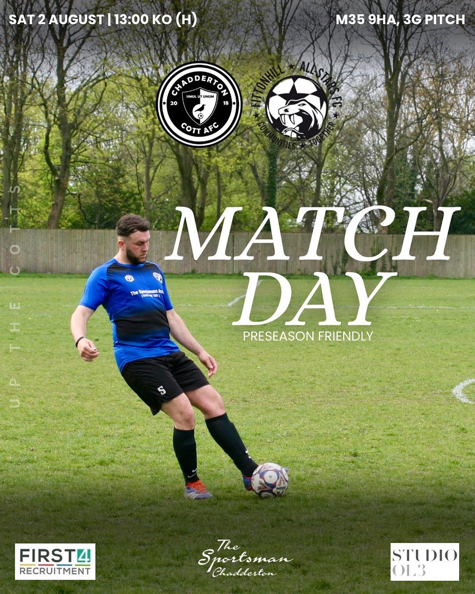 Ⅽhadderton Cott AFC (@chaddycottafc) on Twitter photo 𝙄𝙏’𝙎 𝙈𝘼𝙏𝘾𝙃 𝘿𝘼𝙔;
Great match today against two local sides. One not to miss. <a href="/FH_allstarsFC/">Fittonhill All Stars FC</a> Sats
Get down and show your support.
#UpTheCotts 🔵⚫️ 𝙄𝙏’𝙎 𝙈𝘼𝙏𝘾𝙃 𝘿𝘼𝙔;
Great match today against two local sides. One not to miss. <a href="/FH_allstarsFC/">Fittonhill All Stars FC</a> Sats
Get down and show your support.
#UpTheCotts 🔵⚫️