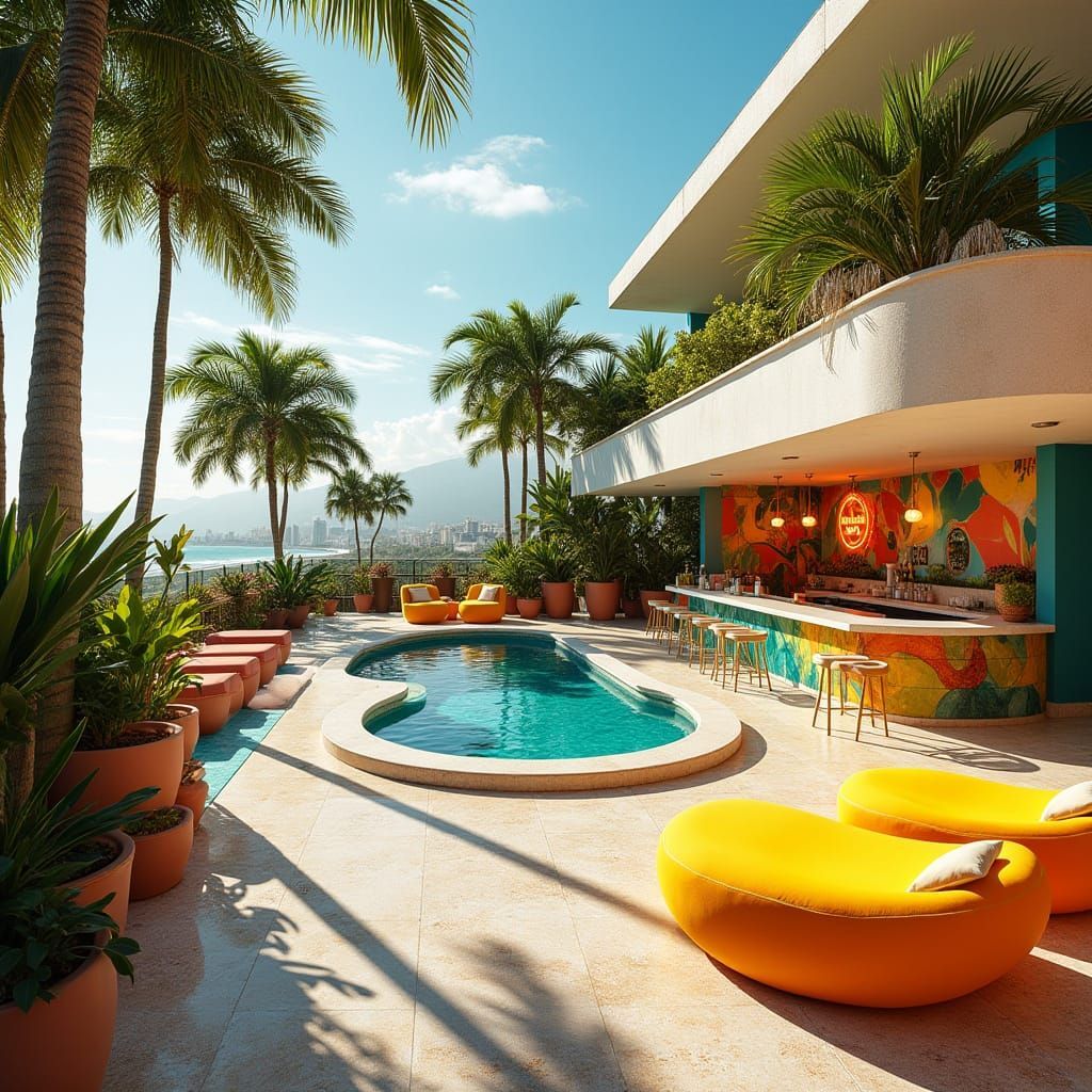 enchantedho's tweet photo. 🍹 Mid-Century Tropical Pool Bar
Retro curves, saturated hues, and terrazzo textures define this playful Mid-Century Tropical design. A vintage Palm Springs vibe with a Latin twist. 🌞
Would you jump in or grab a drink first? 🏖
#MidCenturyTropical #InteriorDesign https://t.co/FTYuohGikW