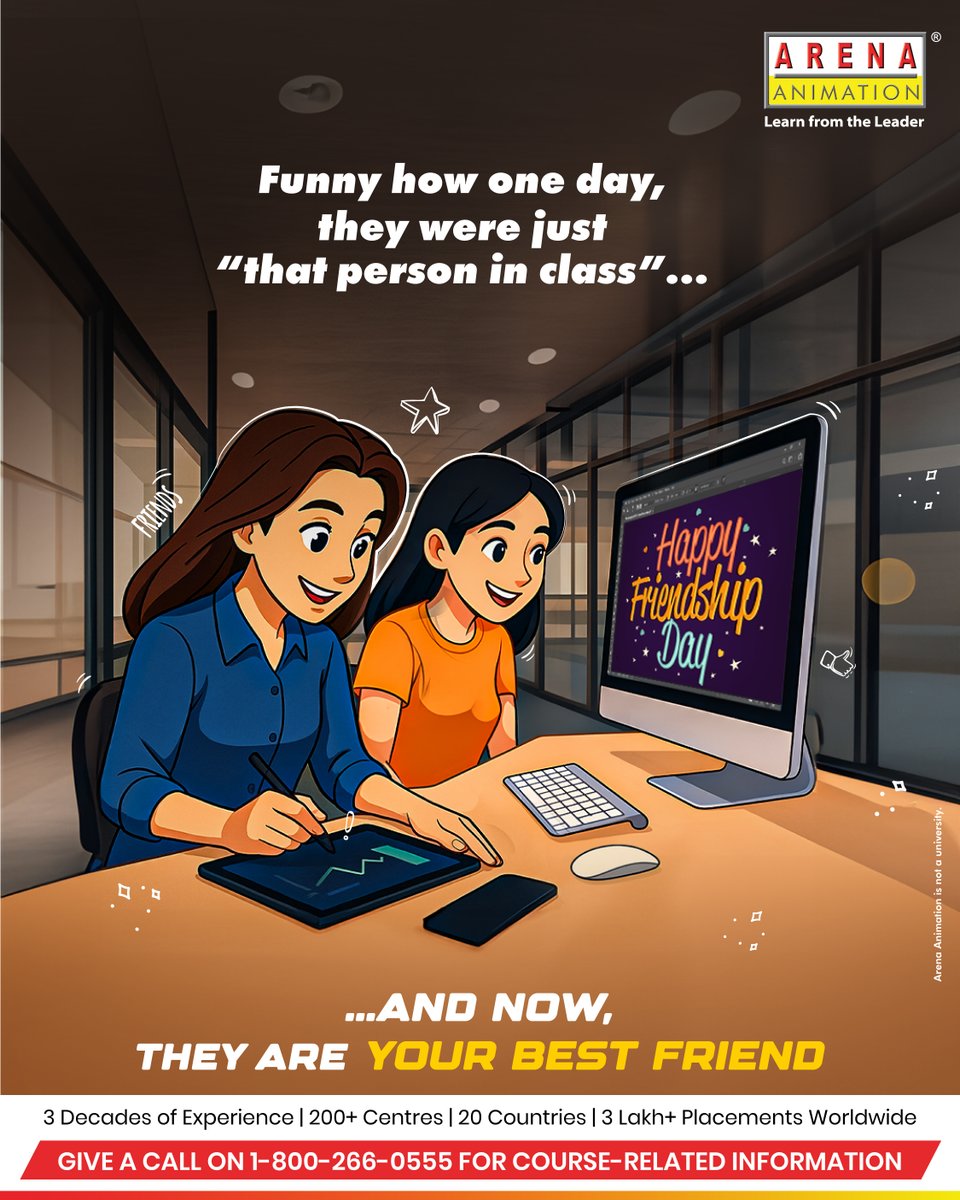 Animation_Arena's tweet image. They were your batchmate, Now they’re on speed dial for every moodboard, meme, and making everyday special!

Cherishing all the friends in the classroom and outside who add happiness to life.

Happy Friendships Day from Arena Animation!

#FriendshipDay #ArenaAnimation