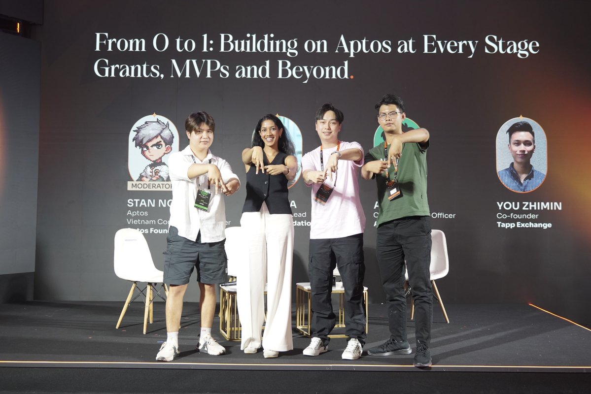 Aptos Alpha Team (@alphateamaptos) on Twitter photo Panel: Building on Aptos at Every Stage - Grants, MVPs, and Beyond
<a href="/anuxhya/">Anuhya</a> & <a href="/stan_ngx/">Stan</a> from <a href="/Aptos/">Aptos</a> joined <a href="/Alexcho_Auro/">Alex Cho | Auro</a> (<a href="/AuroFinance_/">Auro Finance</a>) and <a href="/0xYZMIN/">ZM | Tapp Exchange</a> (<a href="/TappExchange/">Tapp Exchange</a>) to break down what it takes to go from idea to impact on Aptos.
Grants, go-to-market, user growth, this is the Panel: Building on Aptos at Every Stage - Grants, MVPs, and Beyond
<a href="/anuxhya/">Anuhya</a> & <a href="/stan_ngx/">Stan</a> from <a href="/Aptos/">Aptos</a> joined <a href="/Alexcho_Auro/">Alex Cho | Auro</a> (<a href="/AuroFinance_/">Auro Finance</a>) and <a href="/0xYZMIN/">ZM | Tapp Exchange</a> (<a href="/TappExchange/">Tapp Exchange</a>) to break down what it takes to go from idea to impact on Aptos.
Grants, go-to-market, user growth, this is the