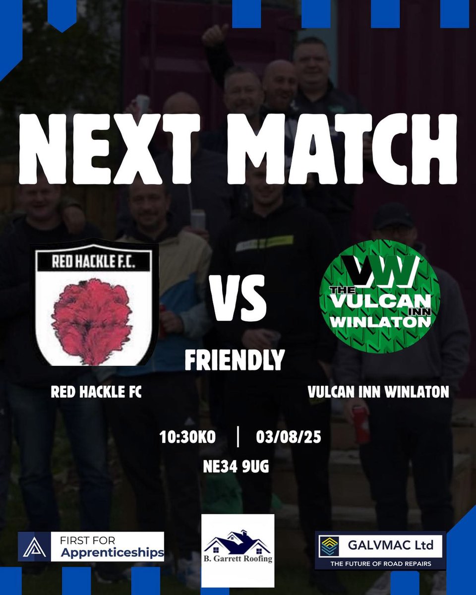⚽ Pre-Season Alert! ⚽
The Vulcan Inn FC are back on the pitch this week as we continue our pre-season preparations.

📅 Date: 03/08/25
🕘 Kick-off: 10:30
📍 Venue: NE34 9UG

come down and show your support as the lads sharpen up for the season ahead. Every bit of backing helps!