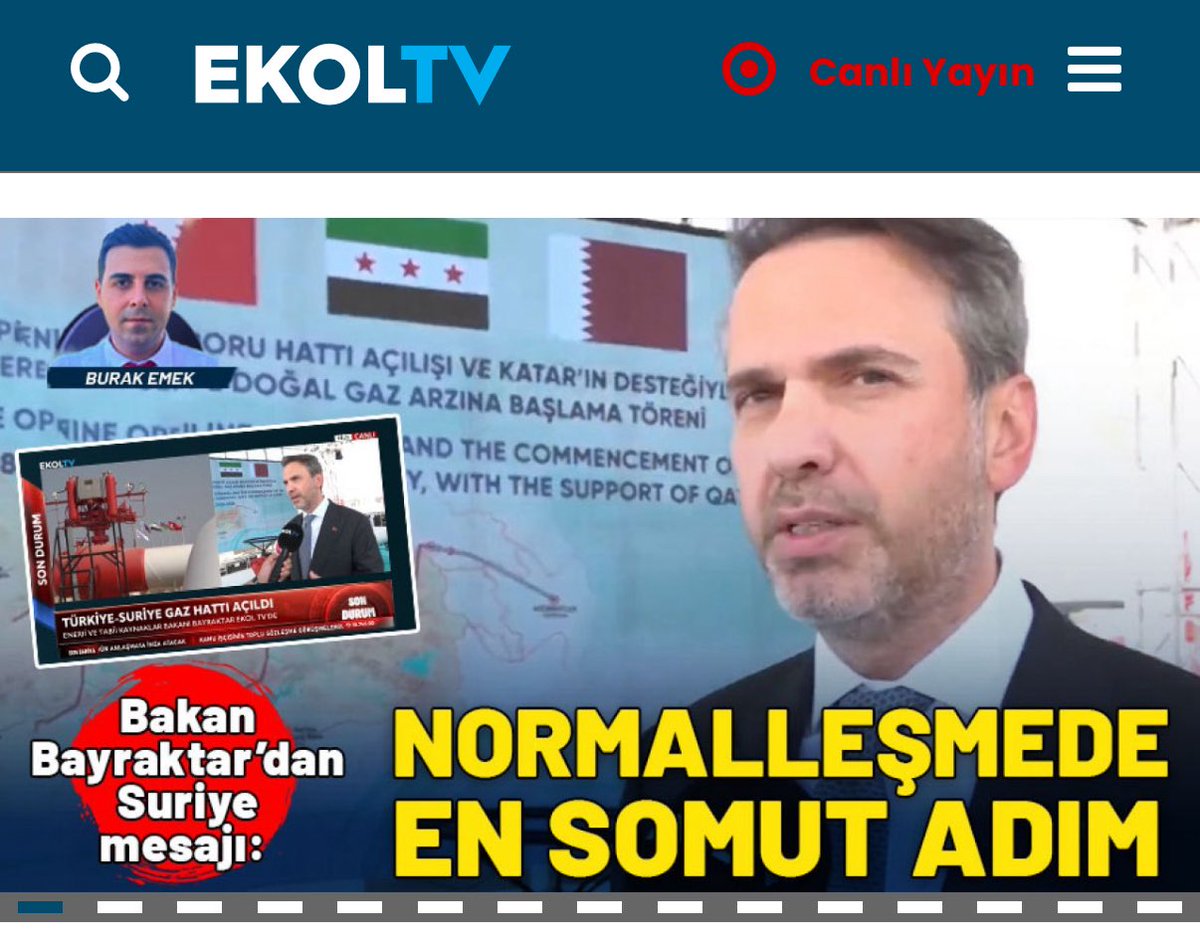 Bakan Bayraktar Ekol TV'de: Suriye'nin normalleşmesi için atılan en somut örneklerden biri ekoltv.com.tr/ekonomi/enerji… <a href="/ekoltvv/">Ekol TV</a> aracılığıyla <a href="/hiclii/">Hüseyin İçli</a>