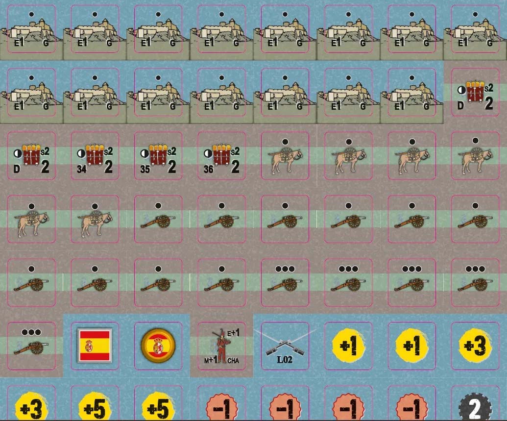 Una Guerra Imposible. La 1ª Guerra Carlista en el Norte, 1834-1838
Toca comentar las fichas. La mayoría de wargames de bloques carecen de ellas, pero este juego incluye dos planchas con fichas de cartón de 18 mm. Es un componente necesario con diversos usos.