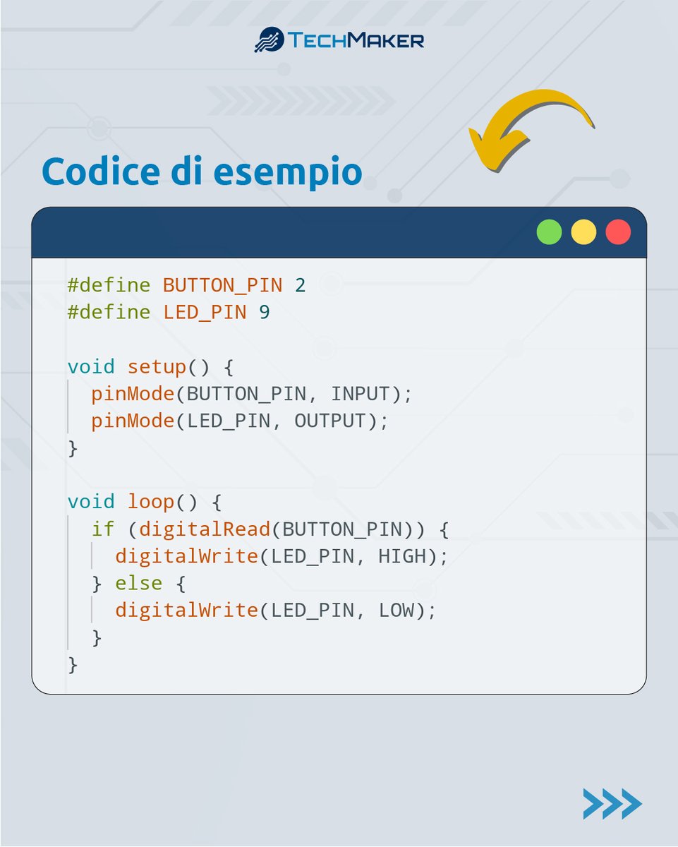 TechMakerIT's tweet image. A cosa serve la funzione pinMode()? 👀
🎯 La funzione pinMode imposta la modalità di un pin come ingresso o uscita.
#TechMaker - Libera la tua #VogliaDiCostruire 
#arduino #elettronica #sketch #codice #programmazione #diy