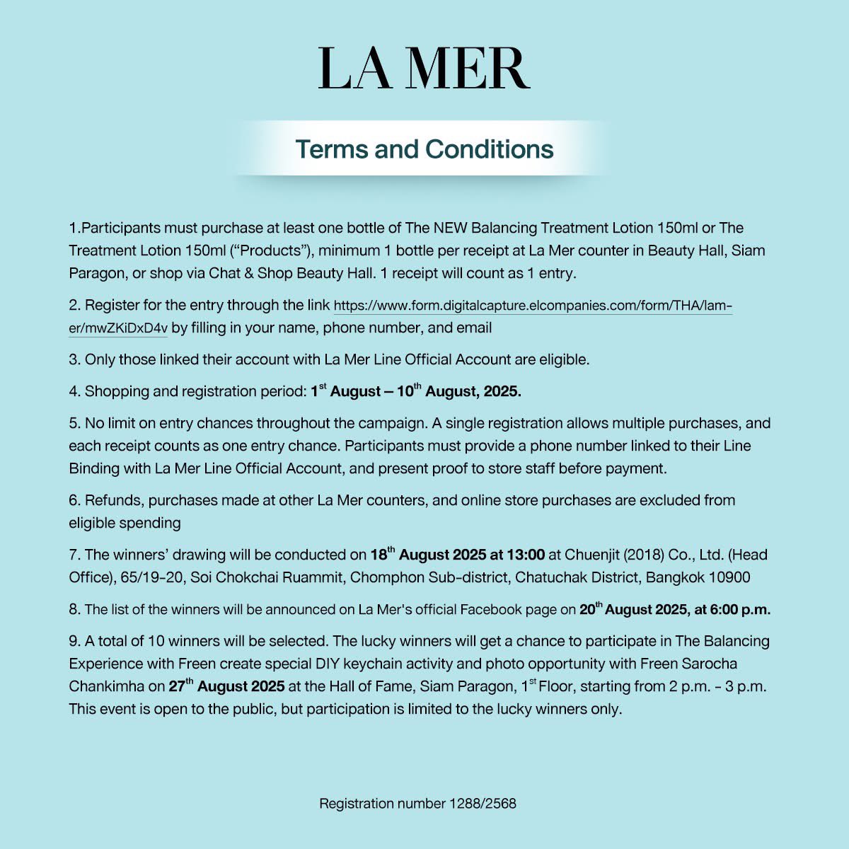 dao_nguyen2908's tweet image. Freen x LA MER

✨The Balancing Experience with Freen
La Mer Lucky Fan with Freen✨
A truly exclusive moment for Freen’s fans💚
🗓️Event date: 27 August,2025
📍Siam Paragon

#LaMerxFreen #LaMer
#srchafreen #GIRLFREEN
#LaMerBalancingTreatmentLotion
#ClarityFromWithin #LaMerThailand