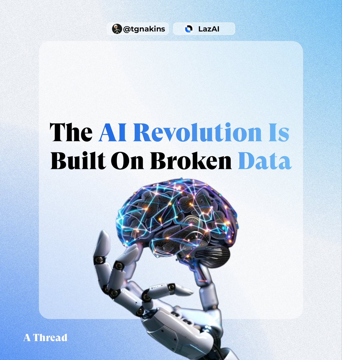 NakinsīØ (@tgnakins) on Twitter photo AI is evolving fast.
But under the surface, thereās a major flaw no oneās fixing:
The AI revolution is built on broken & borrowed data.
And <a href="/LazAINetwork/">LazAI | Lazbubu is LIVE</a> is the hard tech that's solving this.
Let me show you why AI is evolving fast.
But under the surface, thereās a major flaw no oneās fixing:
The AI revolution is built on broken & borrowed data.
And <a href="/LazAINetwork/">LazAI | Lazbubu is LIVE</a> is the hard tech that's solving this.
Let me show you why
