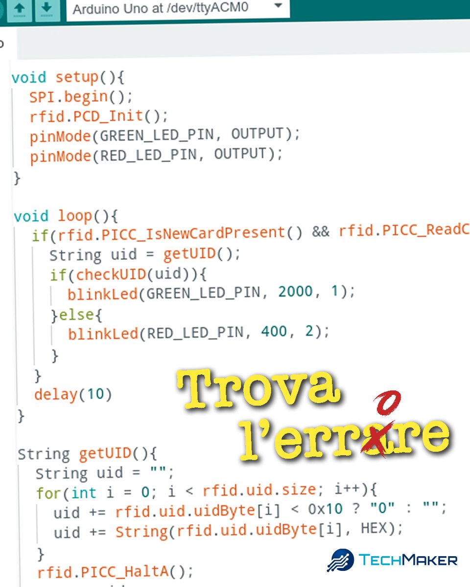 TechMakerIT's tweet image. C’è un piccolo problema nel codice. 😟
Sai dirci di cosa si tratta? 🧐
#TechMaker - Libera la tua #VogliaDiCostruire
#arduino #codice #sketch #errore #programmazione #elettronica