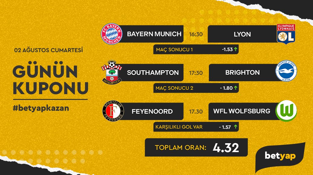 ⚽ Günlük kupon tahminleriyle kazanmaya hazır mısınız?
Betyap’ta en iddialı tahminler ve yüksek oranlarla şansınızı katlayın! 💸
👉 Betyap, kazanmaya başla.
👉 rebrand.ly/8b8c40