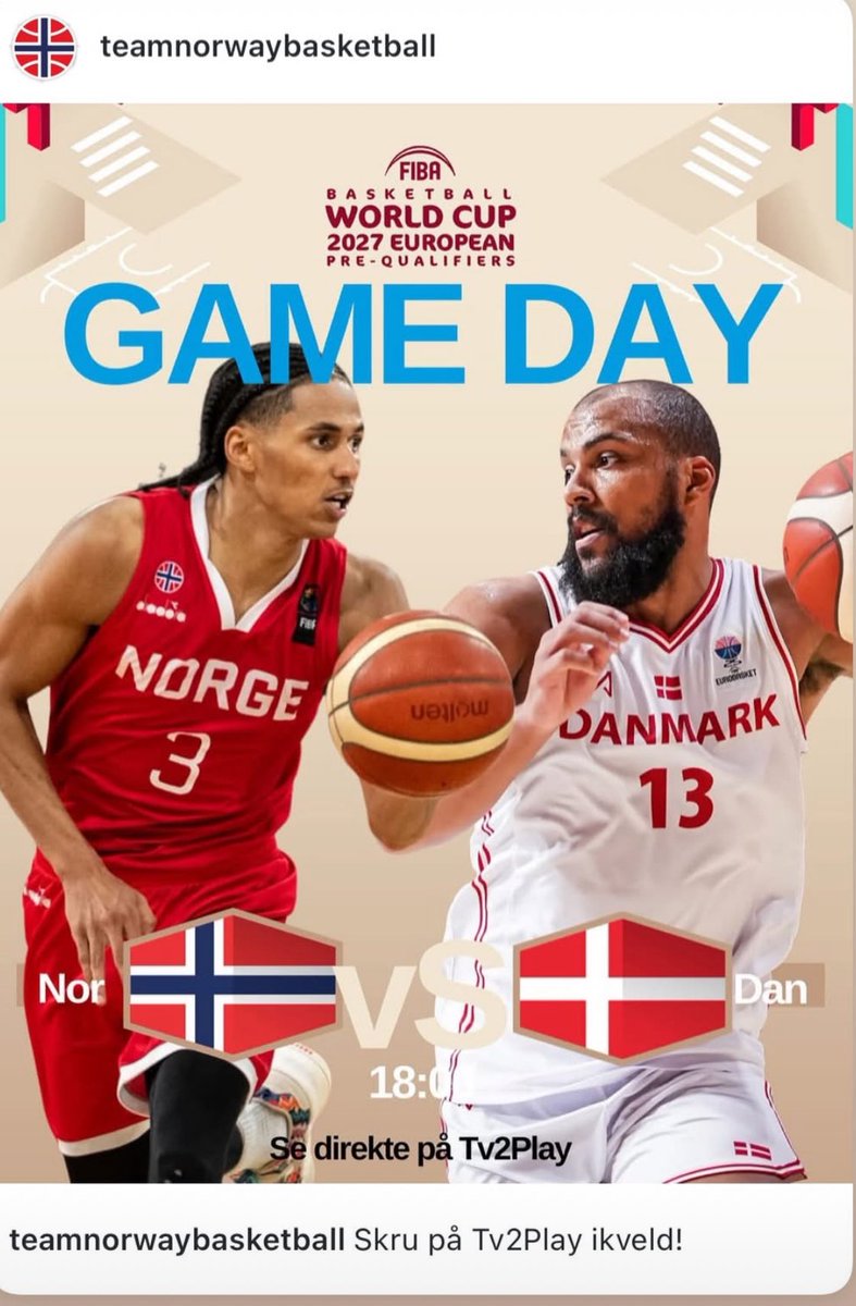 I kveld starter Norge 🏀 runde 2 av pre-kvalik til VM 2027. Først ut er bortekamp mot Danmark. Du kan se kampen fra kl 17.55 på TV 2 Sport 2 og TV 2 Play <a href="/tv2sport/">TV 2 Sport</a>