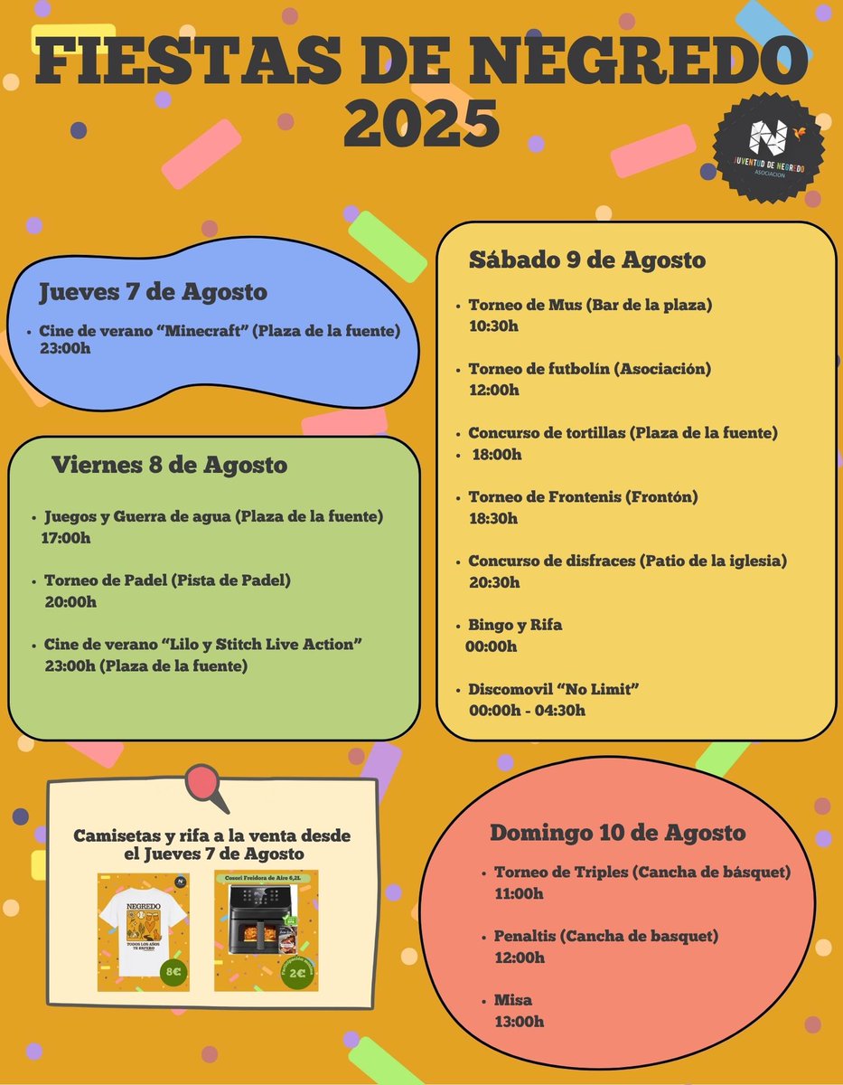 NegredoGuada's tweet photo. Ya están aquí las #FiestasdeSanBenito 

A partir del Jueves podréis apuntaros en las torneos y comenzará la venta de nuestra camiseta 2025, rifa y bingo!!! (posiblemente por la tarde, pondrán la pancarta cuando comience la venta) 📋🎽

#Negredo #Guada #AJN https://t.co/6i6hllMe61