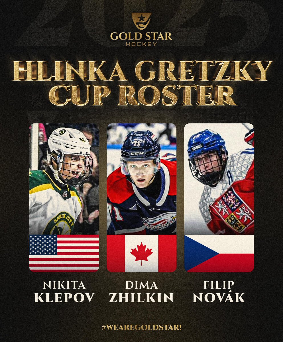 Congratulations to top prospects Nikita Klepov (26’), Dima Zhilkin (27’), and Filip Novák (26’) on being selected to the Hlinka Gretzky Cup! #WeAreGoldStar!