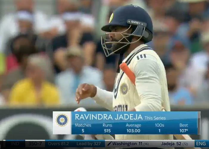 duckcrickpal's tweet photo. Ravindra Jadeja scores another 50*! 

515* runs in this series for Jaddu!

 #engvsindia #OvalTest #INDvsENG  #INDvsENGTest #5thTest #ENGvsIND https://t.co/VfasPFRIoq