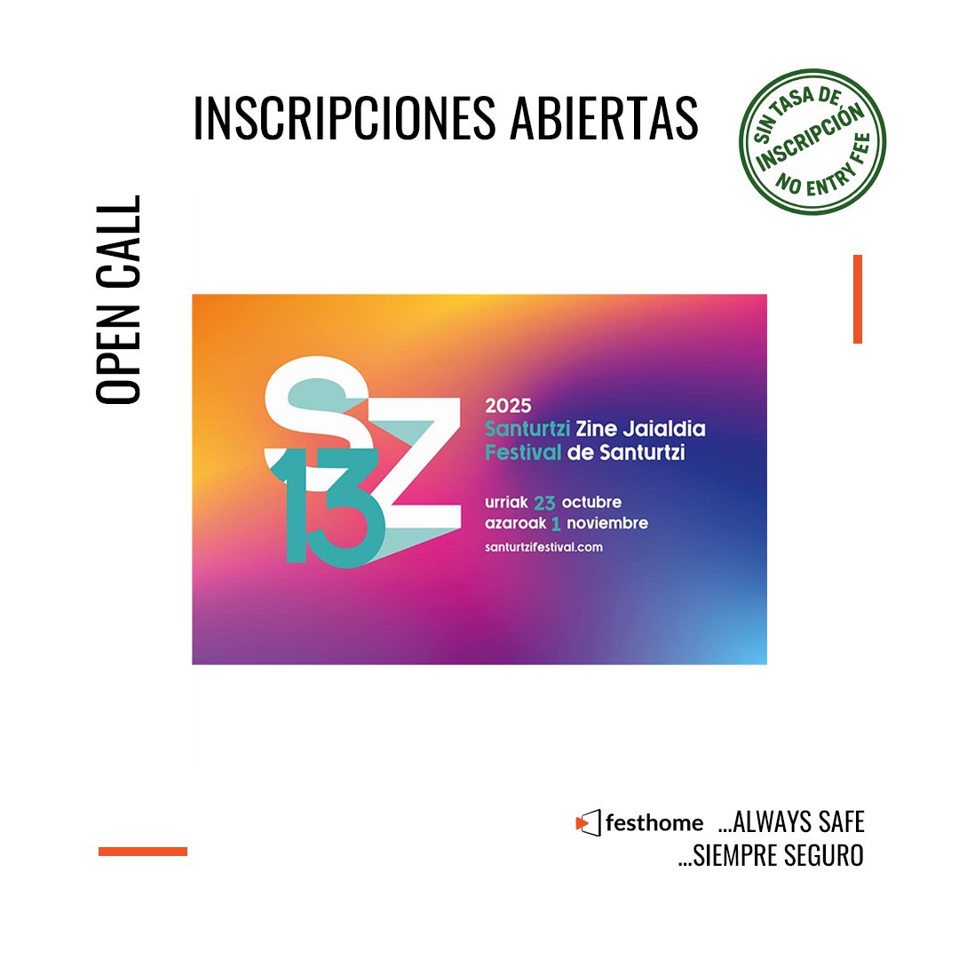 festhome's tweet photo. 13º Festival De Santurtzi - Santurtzi Zine Jaialdia
@Santurzine

📩 https://t.co/BPcnqMjOWe

#callforentries #opencall #filmfestival #film #festival #corto #shortfilm #submissions #inscripciones #festivaldecine https://t.co/yLE8p7CmAH