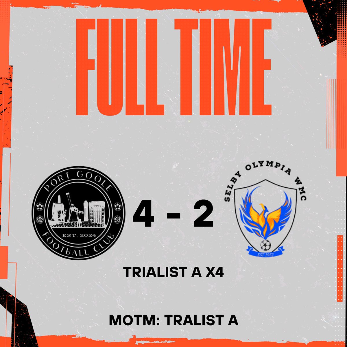 ⚽️ MATCH RESULT... ⚽️

A great showing from the lads today, controlled the game perfectly.

We think Trialist A has got the job 🤝 

Up The Port!