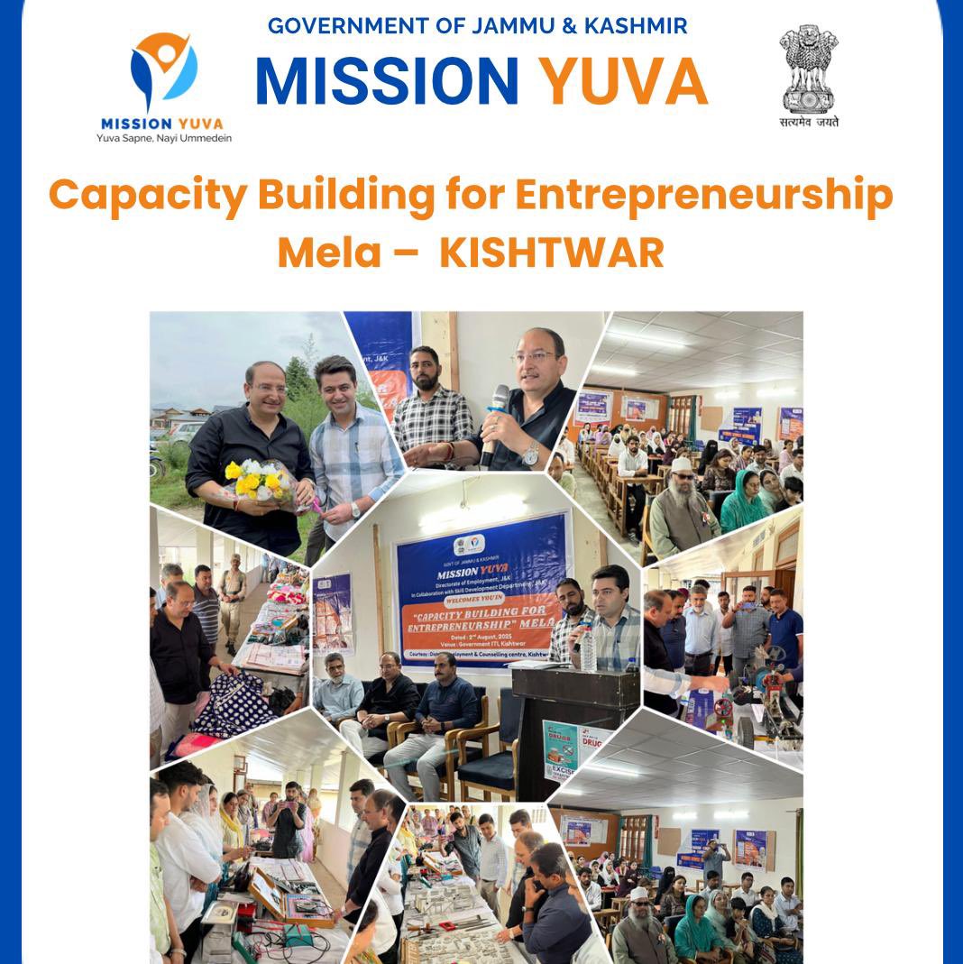 🚀 Mission YUVA Capacity Building Mela – ITI Kishtwar Highlights:
•📍 Organised by DECC Kishtwar &amp; Skill Development Dept
🎉 Inaugurated by ADC Shri Pawan Kotwal (JKAS)

#MissionYUVA #Kishtwar #YouthEmpowerment #Entrepreneurship #SkillDevelopment #JKEmployment