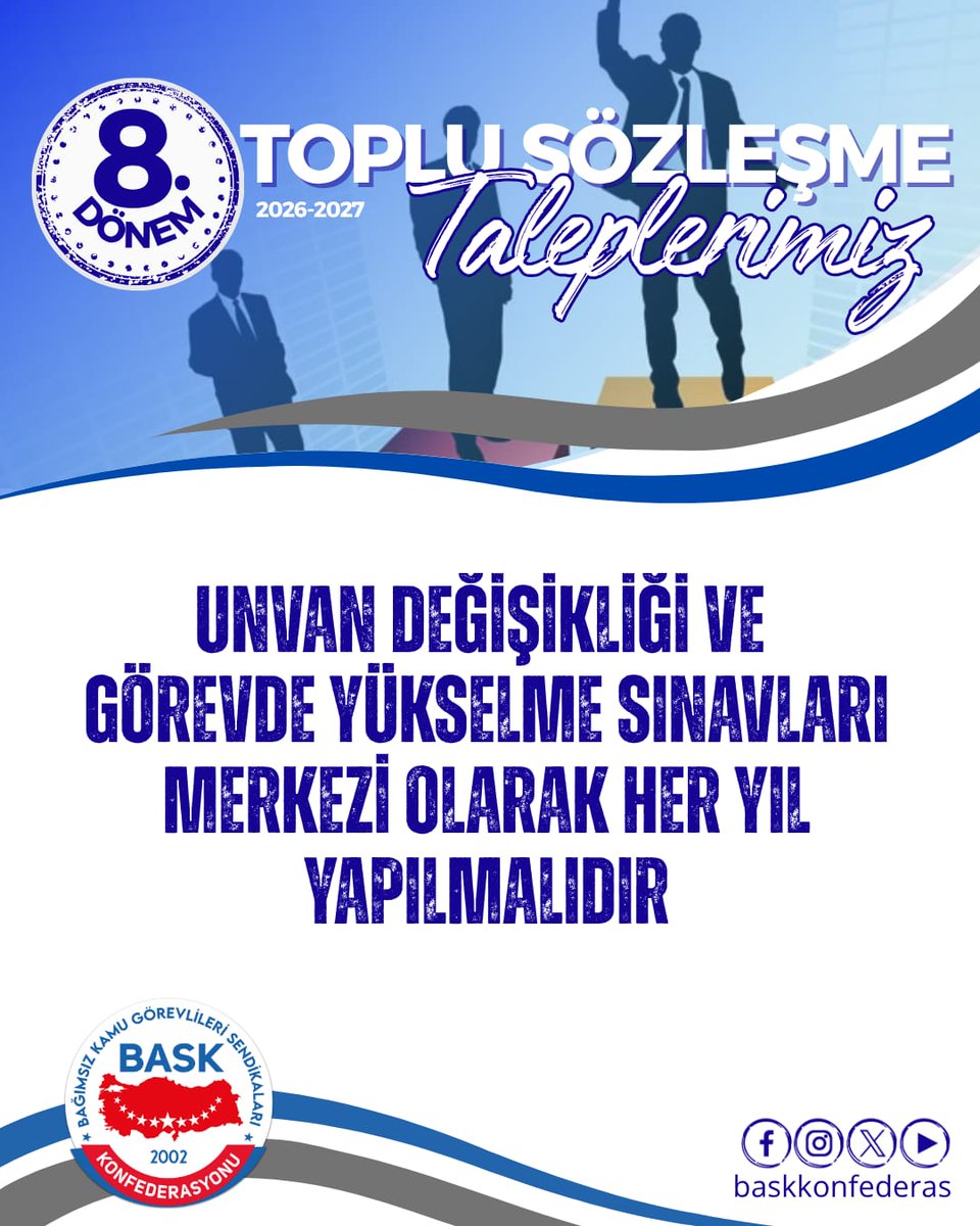 Unvan değişikliği ve görevde yükselme sınavları merkezi olarak her yıl yapılmalıdır.

#TopluSözleşme
#görevdeyükselme