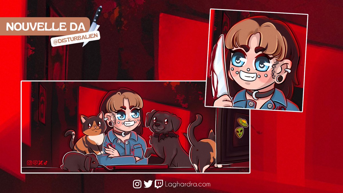 Nouvelle DA pour @/Disturbalien, ambiance Horror Ghostface et Myers, merci pour ce projet de zinzing ! 🩸👽

Soon les emotes !
#TwitchFR #EmoteArtist
