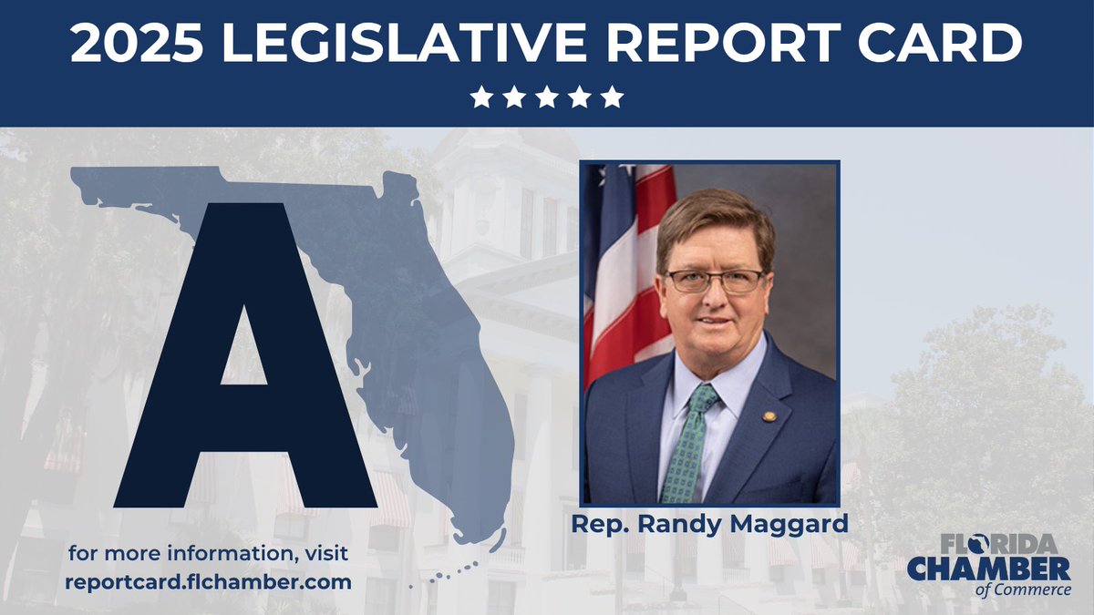 It’s honor to be given an A grade from the Florida Chamber for supporting business in our great state.