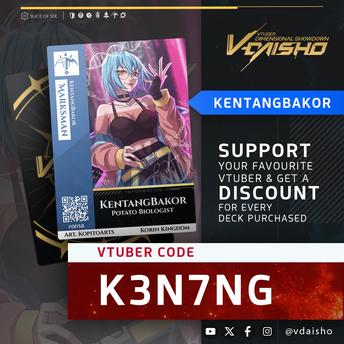 💥 SUPPORT your fav #VTuber and get DISCOUNT ‼️
Use <a href="/kentangbakor/">Kentangbakorᵇᵇᵘ 🥔</a> code on purchase. 🎉
✨ K3N7NG ✨

#VDaisho #TCG