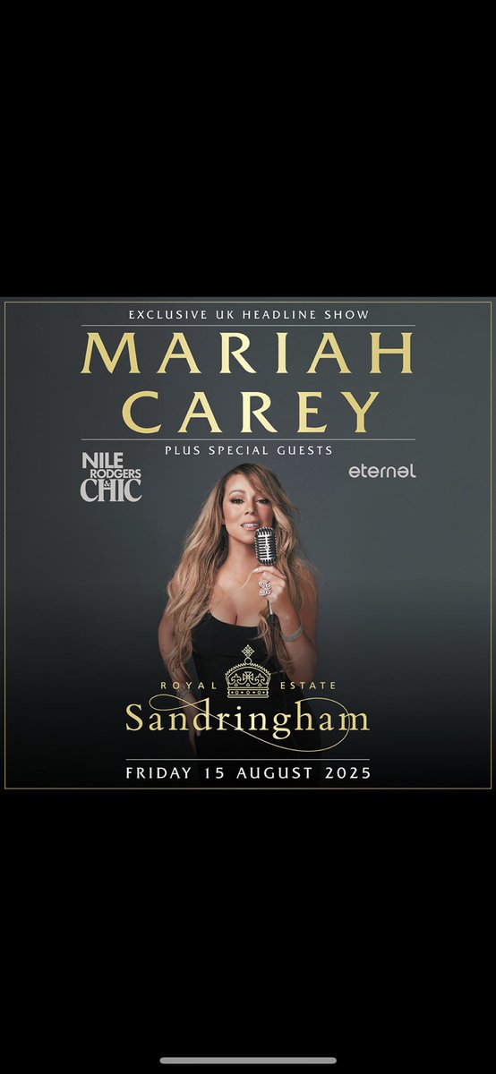 Chnew's tweet image. Selling 2 tickets (General Admission Standing) for #MariahCarey on #Sandringham August, 15th. £120