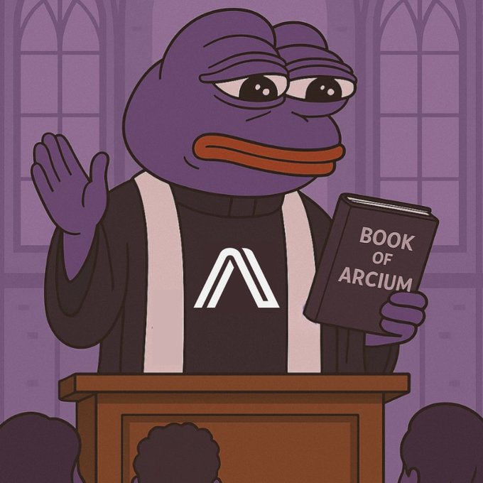 Arcium의 책을 들고 있는 사제 복장의 Pepe the Frog