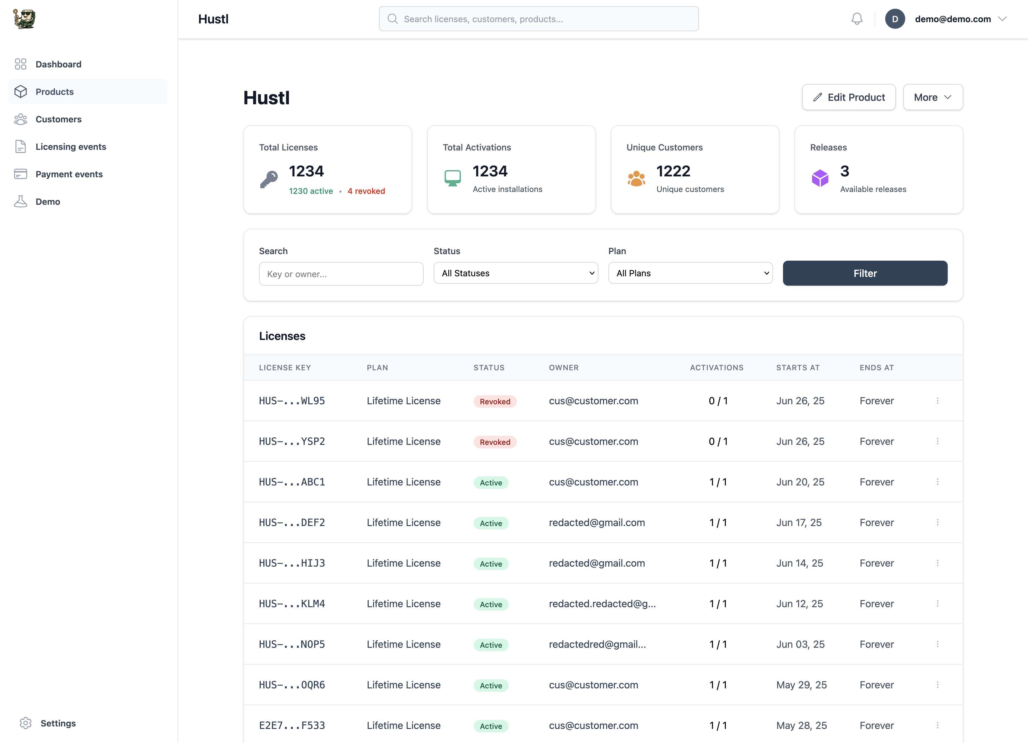 Product demo screenshot