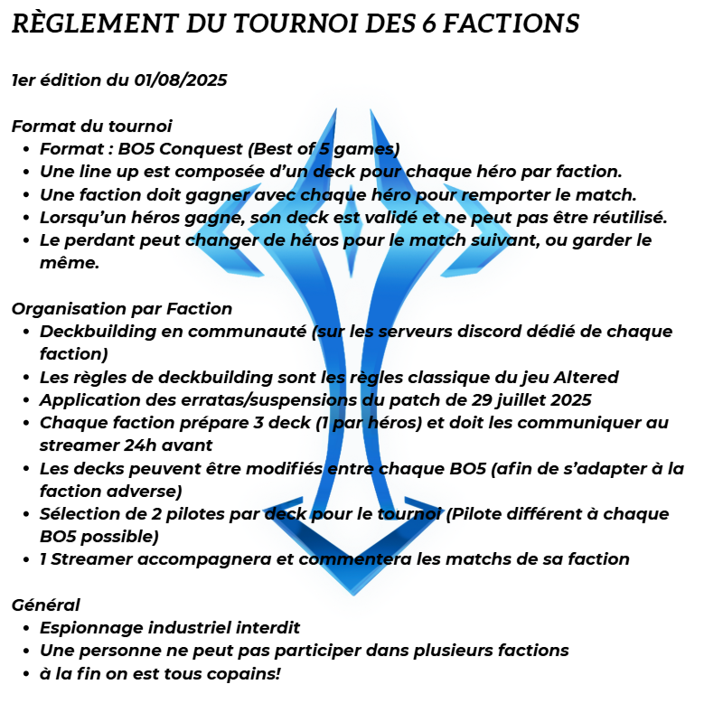 Prêt(e) à en découdre ? 💪

Avant de vous lancer dans la compétition, prenez un instant pour consulter les règles de notre tournoi. Toutes les infos essentielles sont là pour que le jeu soit juste et fun pour tout le monde !

Des questions ? N'hésitez pas en commentaire ! 👇
