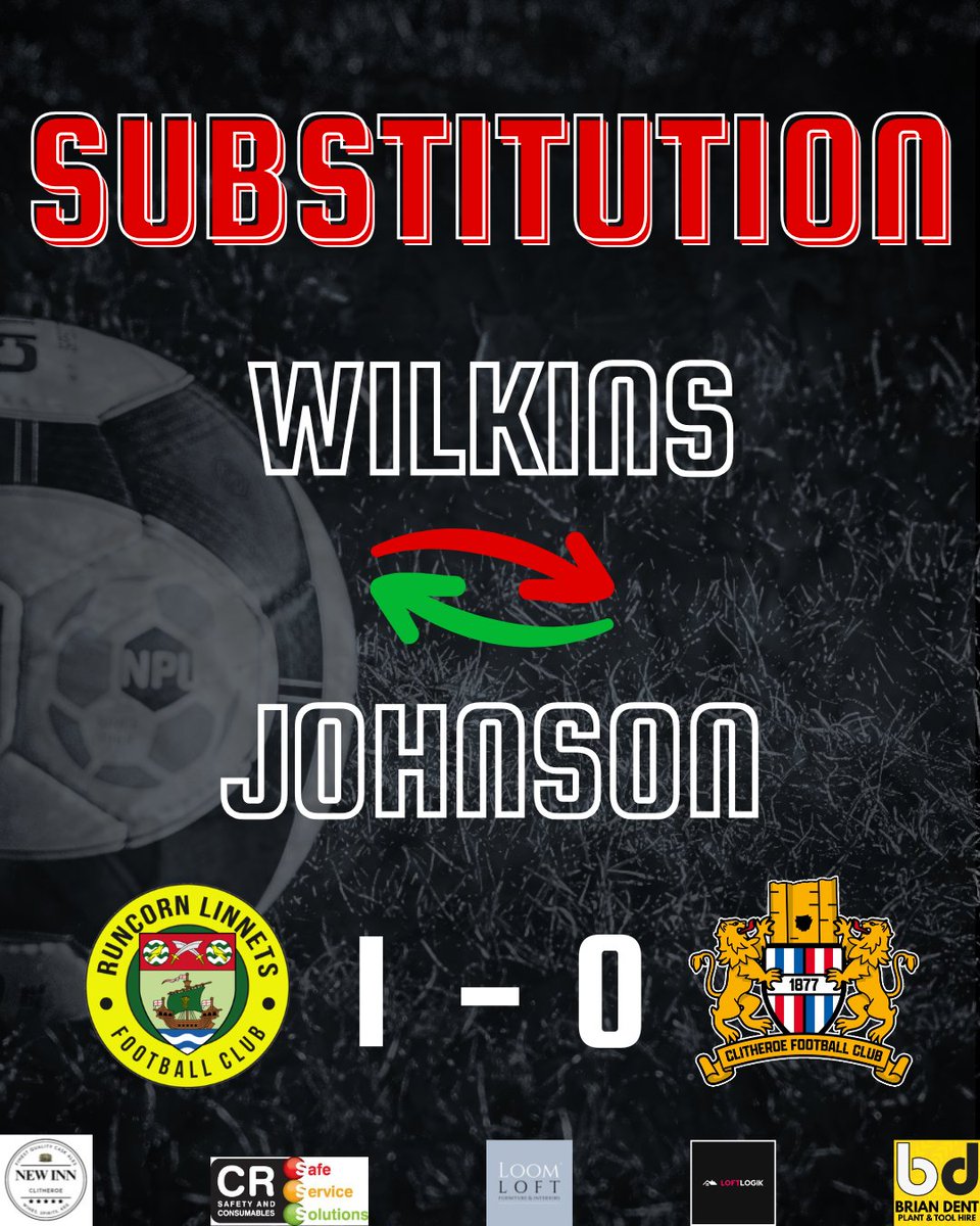 Clitheroe FC (@clitheroefc) on Twitter photo 80' SUBSTITUTION 
โก๏ธ Wilkins 
โก๏ธ Johnson 80' SUBSTITUTION 
โก๏ธ Wilkins 
โก๏ธ Johnson
