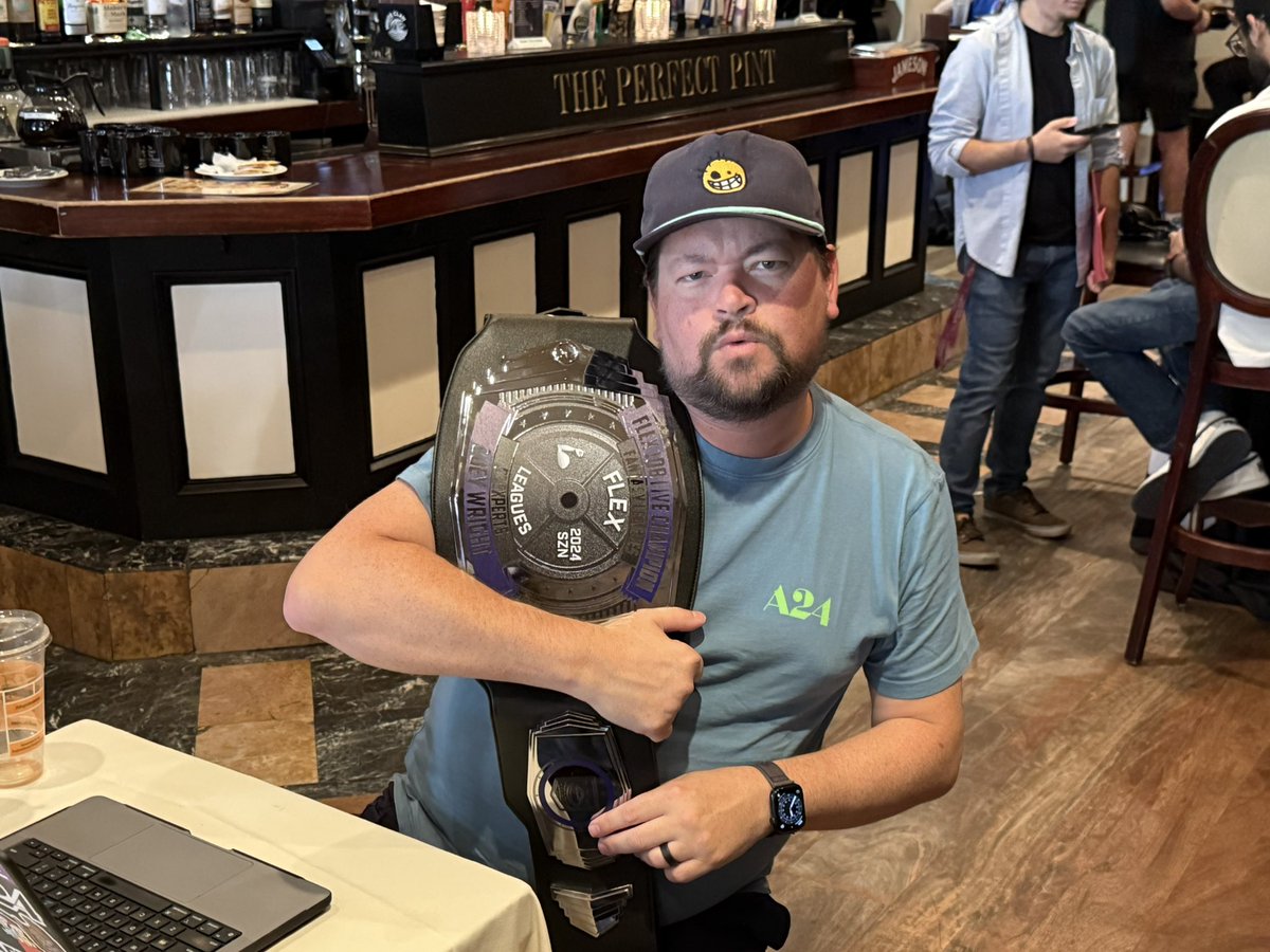 Jake Ciely (@allinkid) on Twitter photo Live at Perfect Pint (W 45th in NY) for <a href="/FLEX_Leagues/">FLEX Leagues</a> on <a href="/SiriusXMFantasy/">Fantasy Sports Radio</a> with <a href="/JeffRatcliffe/">Jeff Ratcliffe</a> host duties
<a href="/thejoeywright/">Joey Wright</a> champ
<a href="/TeddyRicketson/">Teddy Ricketson</a> <a href="/AdamRonis/">Adam Ronis</a> <a href="/CPTowers/">Chris Towers is @cptowers.bsky.social</a> <a href="/GMenJay/">Jay Felicio</a> <a href="/JameyEisenberg/">Jamey Eisenberg</a> <a href="/coachesser/">Dennis M. Esser</a> <a href="/FantasyNav/">Eric Romoff</a> <a href="/TheOGfantasy/">Theo Gremminger</a> <a href="/RickWolf1/">Rick Wolf</a> <a href="/AlfredoABrown/">Alfredo Brown</a> <a href="/SamskiNYC/">Eric Samulski</a> Live at Perfect Pint (W 45th in NY) for <a href="/FLEX_Leagues/">FLEX Leagues</a> on <a href="/SiriusXMFantasy/">Fantasy Sports Radio</a> with <a href="/JeffRatcliffe/">Jeff Ratcliffe</a> host duties
<a href="/thejoeywright/">Joey Wright</a> champ
<a href="/TeddyRicketson/">Teddy Ricketson</a> <a href="/AdamRonis/">Adam Ronis</a> <a href="/CPTowers/">Chris Towers is @cptowers.bsky.social</a> <a href="/GMenJay/">Jay Felicio</a> <a href="/JameyEisenberg/">Jamey Eisenberg</a> <a href="/coachesser/">Dennis M. Esser</a> <a href="/FantasyNav/">Eric Romoff</a> <a href="/TheOGfantasy/">Theo Gremminger</a> <a href="/RickWolf1/">Rick Wolf</a> <a href="/AlfredoABrown/">Alfredo Brown</a> <a href="/SamskiNYC/">Eric Samulski</a>