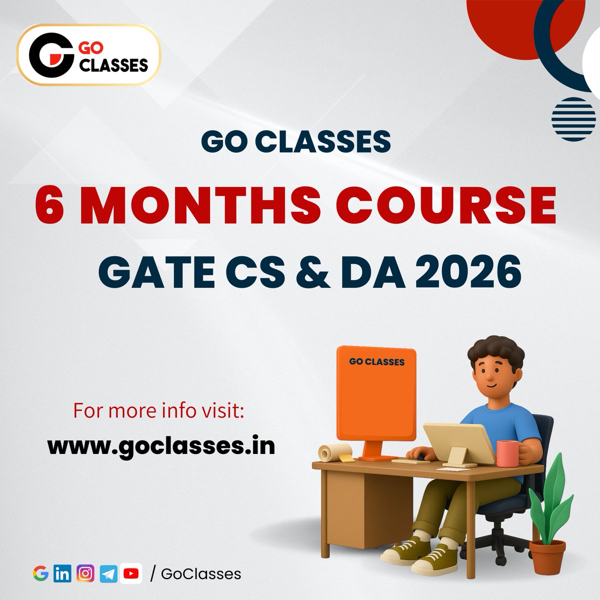 GOClasses_CSE's tweet image. 🔥 GO Classes 6-Month Course 🔥

🚀 ENROLL NOW for GATE 2026 – CSE/DA
📚 6-Month Course now live!  

✅ Enroll now in combo and individual courses with 6-month validity! 

goclasses.in/s/store 
#GOClasses #GATEPrep 
#GATE2026 #GATEDA #GATECSE 
🖇 t.me/goclasses_cse