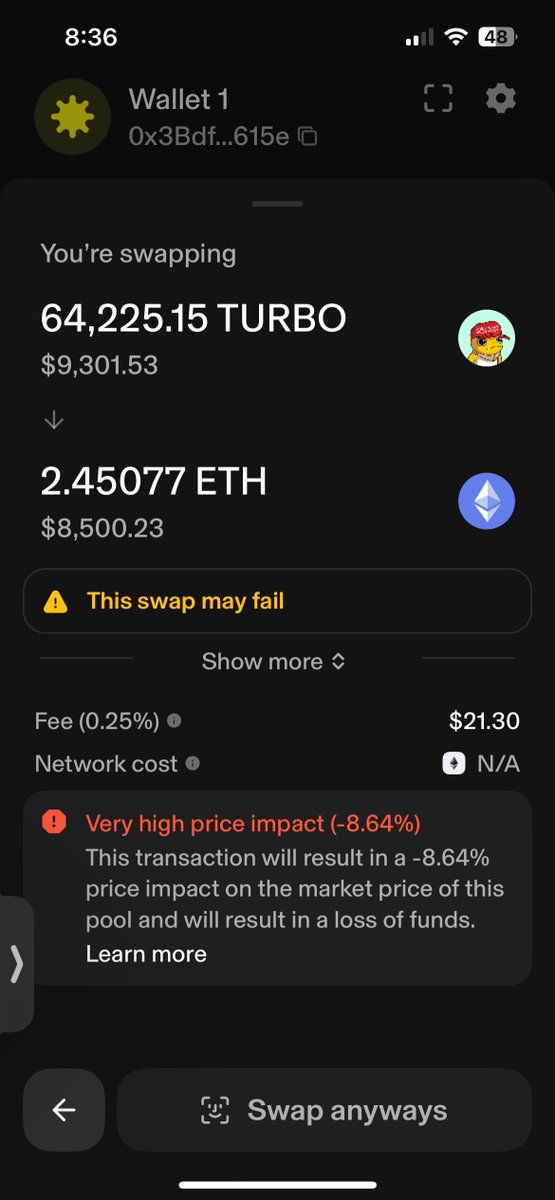 BeyondPump's tweet photo. If anyone knows what to do with this meme coin called turbo trump or knows the devs I have no way of liquidating these coins and have a proposition of splitting the swap to ETH if someone or a dev has access to a wallet that can sell. DM me I’m serious. https://t.co/B2U0M2MX4X