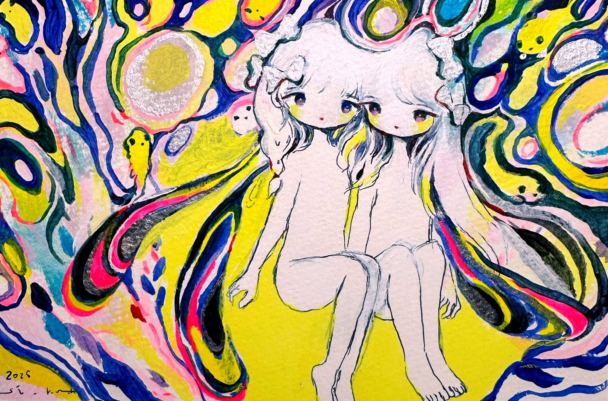 黄菊しーく原画 si_kyu 額付き 黄菊しーく原画 si_kyu 額付き si_ku 黄菊しーく painting 原画 18