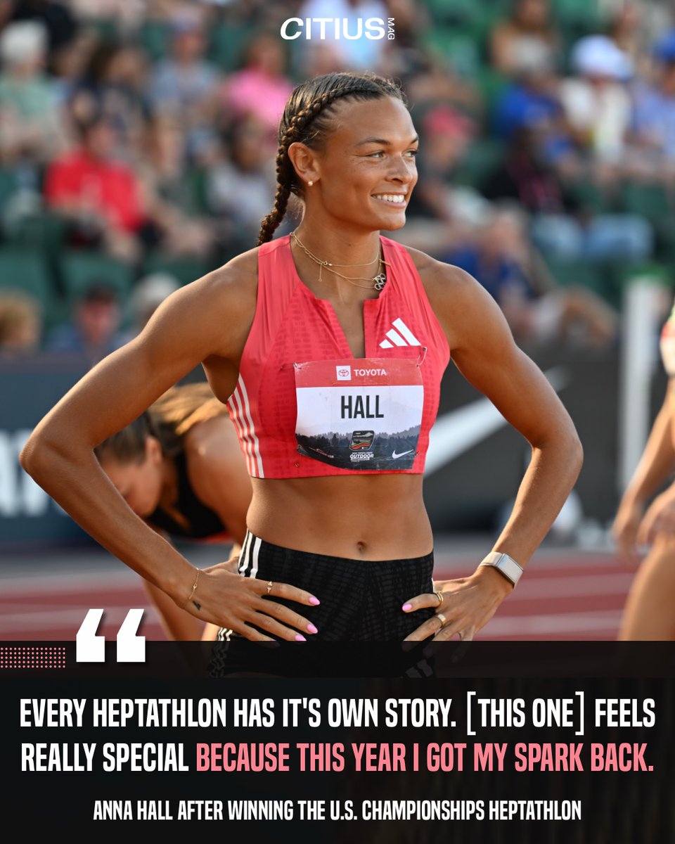 🗣️ “I feel like we got a lot done. I’m coming out of it with a lot of confidence, really healthy, and a lot of room to grow. It definitely feels special!”

Anna’s spark is BACK! ✨

After racking up 6,899 points to win the U.S. Championships heptathlon title, Anna Hall is leaving