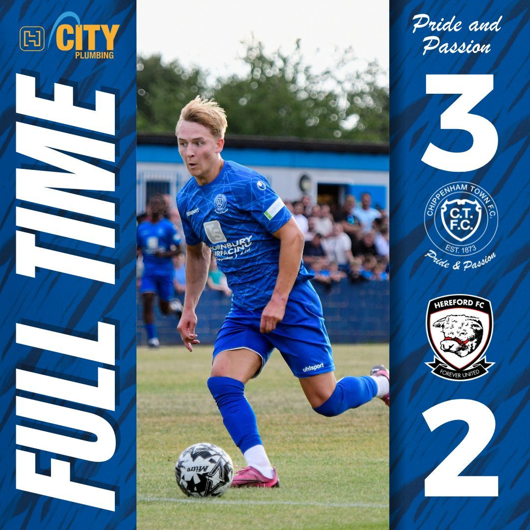 ⏹️ FULL TIME! Chippenham Town 3-2 Hereford FC

Ezio's brace and a strike from Trialist A rounds out a positive pre-season! 💪

#BlueArmy 💙