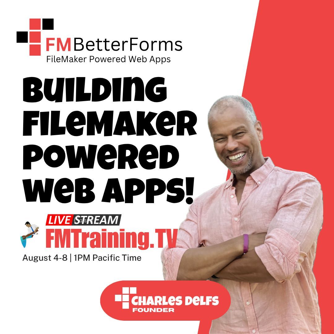 fmbetterforms's tweet image. 🚨 LIVE TRAINING ALERT!
Join Charles Delfs, founder and CEO of FM BetterForms, for a special livestream on FMTraining.TV!
💡 Learn how to turn your FileMaker skills into powerful, modern web apps.
📅 August 4–8, 2025 | ⏰ 1 PM PT
#FMBetterForms #FileMakerDev #FMTraining