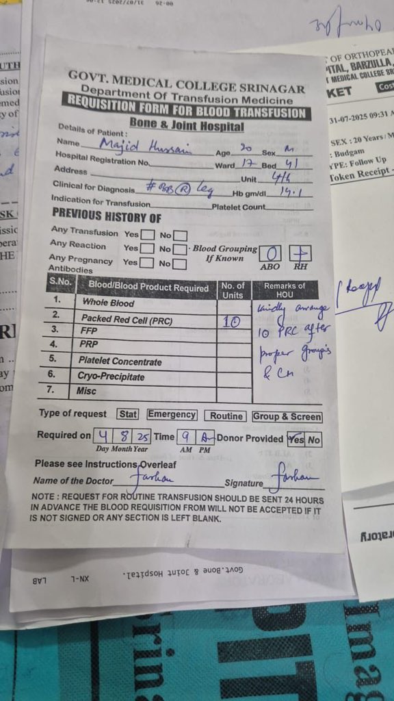 Urgent blood donation appeal. Please help save a life. 

Blood group :  O +ve
Location : Barzulla Hospital, Srinagar
Patient name : Majid Hussain 
Ward number 17 
Contact number : 9149903102

<a href="/BloodDonorsIn/">Blood Donors India</a> <a href="/BloodAid/">BloodAid</a> <a href="/AnjumanBlood/">Anjuman Blood Donors</a> <a href="/TeamSOSIndia/">Team S.O.S India</a> <a href="/whoishussain_in/">WhoisHussain-India</a> <a href="/DrMohammadMomin/">Dr Mohammad Momin Khan</a>