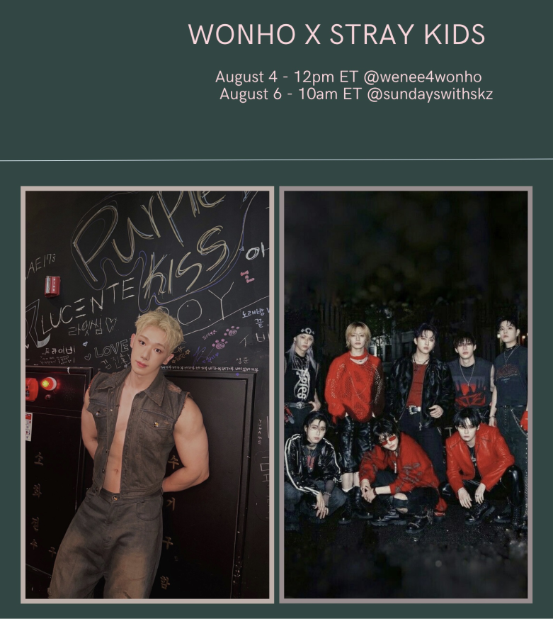 💙⏰Save the date, it's party time⏰💙
💙💙💙#Wonho x #StrayKids ❤️❤️❤️
Join us for our <a href="/STATIONHEAD/">STATIONHEAD</a>  collab with <a href="/SundayswithSKZ/">Sundays with SKZ</a> 

Aug 4th 12pm ET Wenee4wonho
Aug 6th 10am ET Sundayswithskz
<a href="/official__wonho/">WONHO Official</a> <a href="/Stray_Kids/">Stray Kids</a>