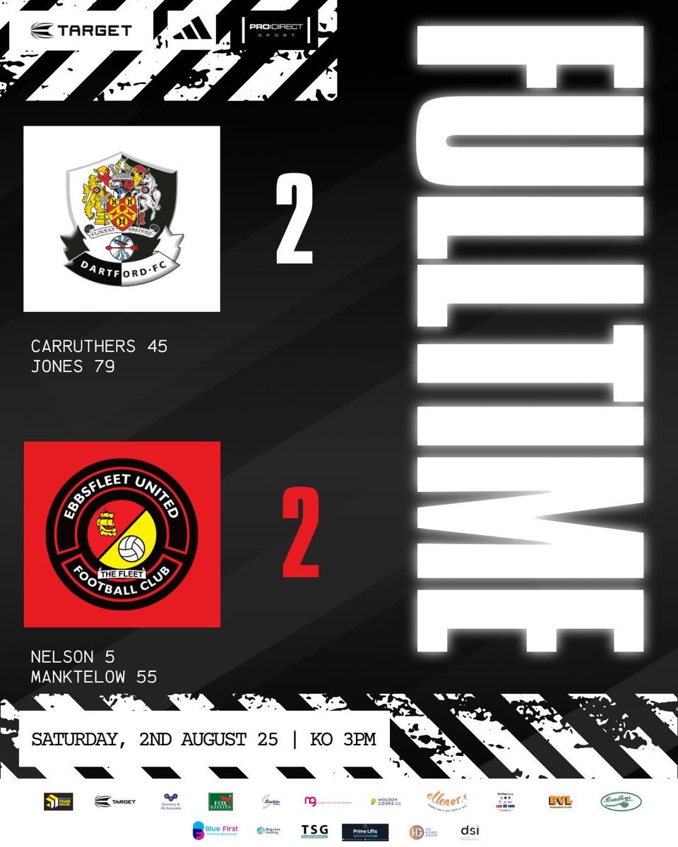 ⏸️ Dartford’s final pre-season fixture ends in a draw with Ebbsfleet. 

👋 See you at Dulwich next week!

#UpTheDarts