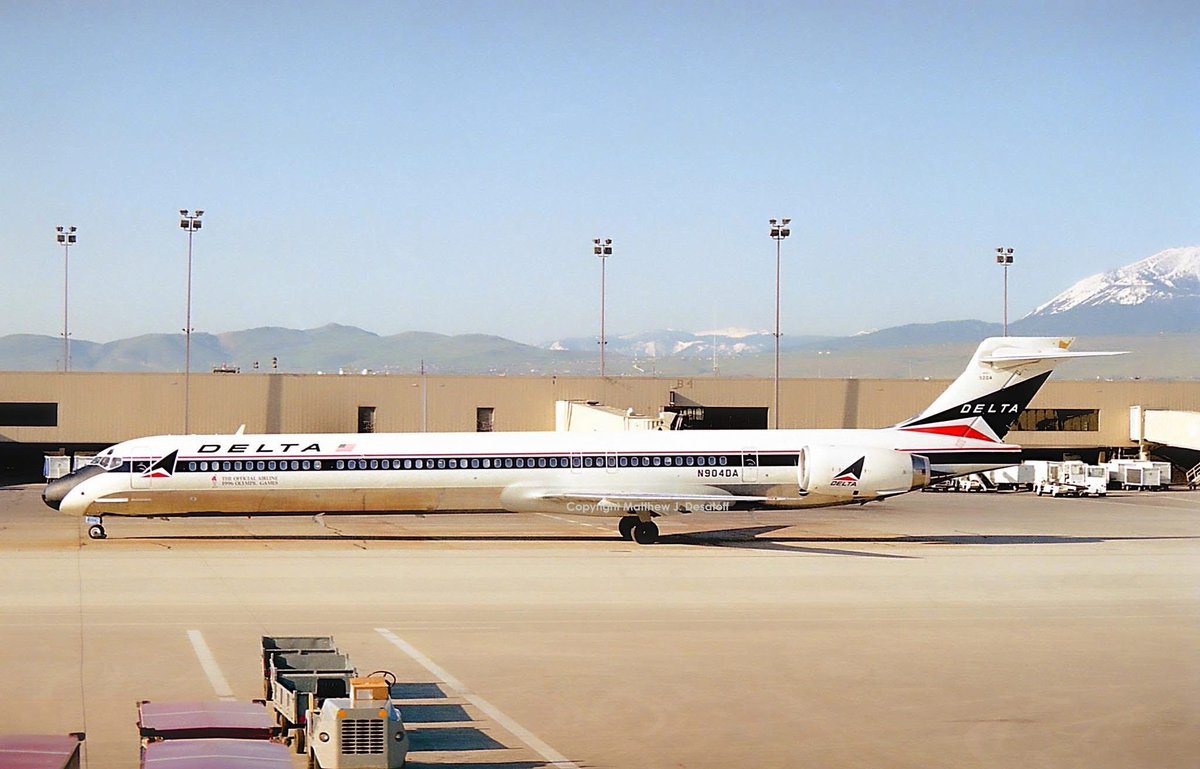 Delta Air Lines 
McDonnell Douglas MD-90-30 N904DA
RNO/KRNO Reno Airport
Date: 1995
Photo credit Matthew J. Desatoff
#AvGeek #Aviation #Airline #AvGeeks #MD90 #Maddog #RNO #Reno #DeltaAirlines <a href="/MD80com/">MD-80.com</a>