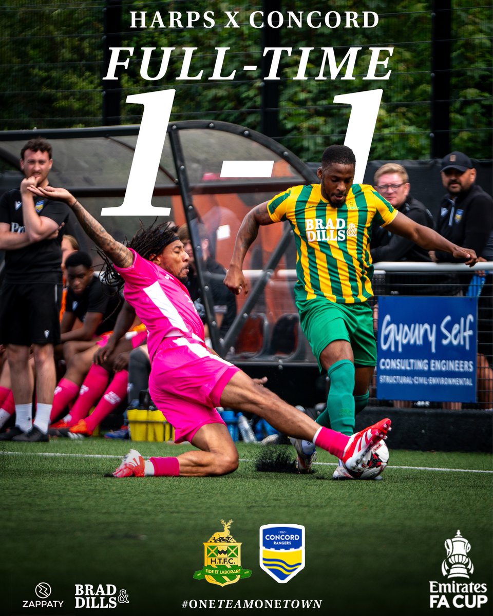 FULL TIME

Our <a href="/EmiratesFACup/">Emirates FA Cup</a> journey continues as we travel to Canvey Island for a Replay.

HARPS 1-1 COR

#OneTeamOneTown🟡🟢🦌