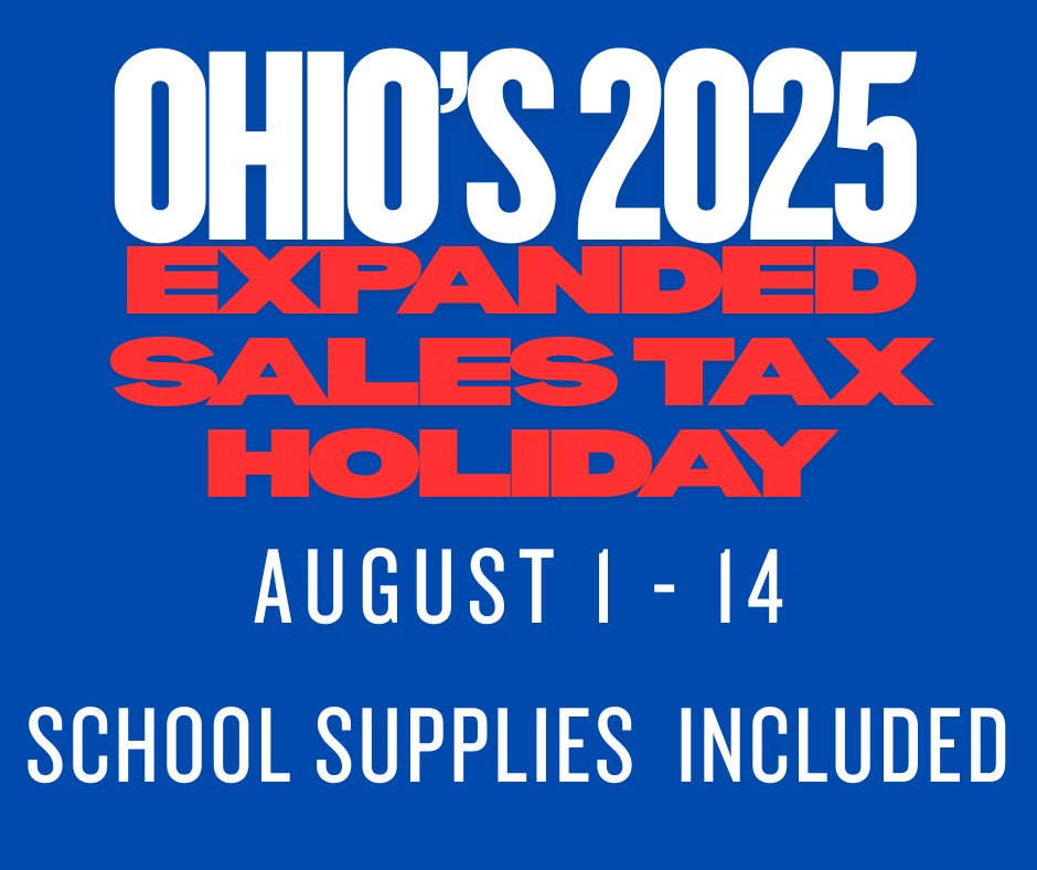 Ohio's Sales Tax Holiday is currently happening! Many back-to-school items will be exempt from sales tax.

This is a great opportunity to save while preparing for the upcoming school year. For more details, visit the Ohio Department of Taxation. bit.ly/4fpbSai