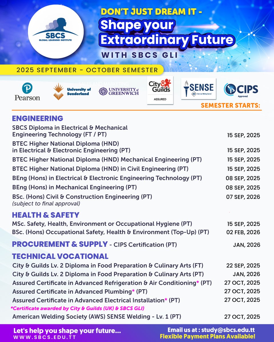 Why Choose SBCS GLI After CSEC or CAPE?
Because we focus on what truly matters—your long-term success.
Learn more: sbcs.edu.tt/full-time-path…