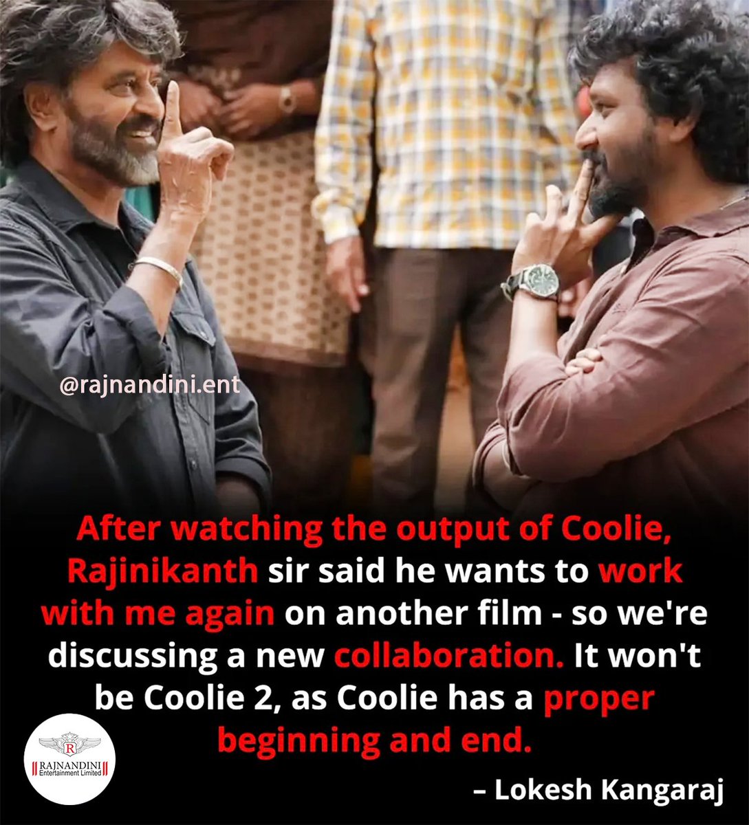 rajnandini_ent's tweet image. Rajinikanth &amp;amp; Lokesh Kangaraj to team up again! 💥 Not for Coolie 2, but something entirely new is brewing. 🔥🎬 #SuperstarRajinikanth #LokeshKangaraj #NewCollab #TamilCinema #movie #tollywoodactress #upcoming