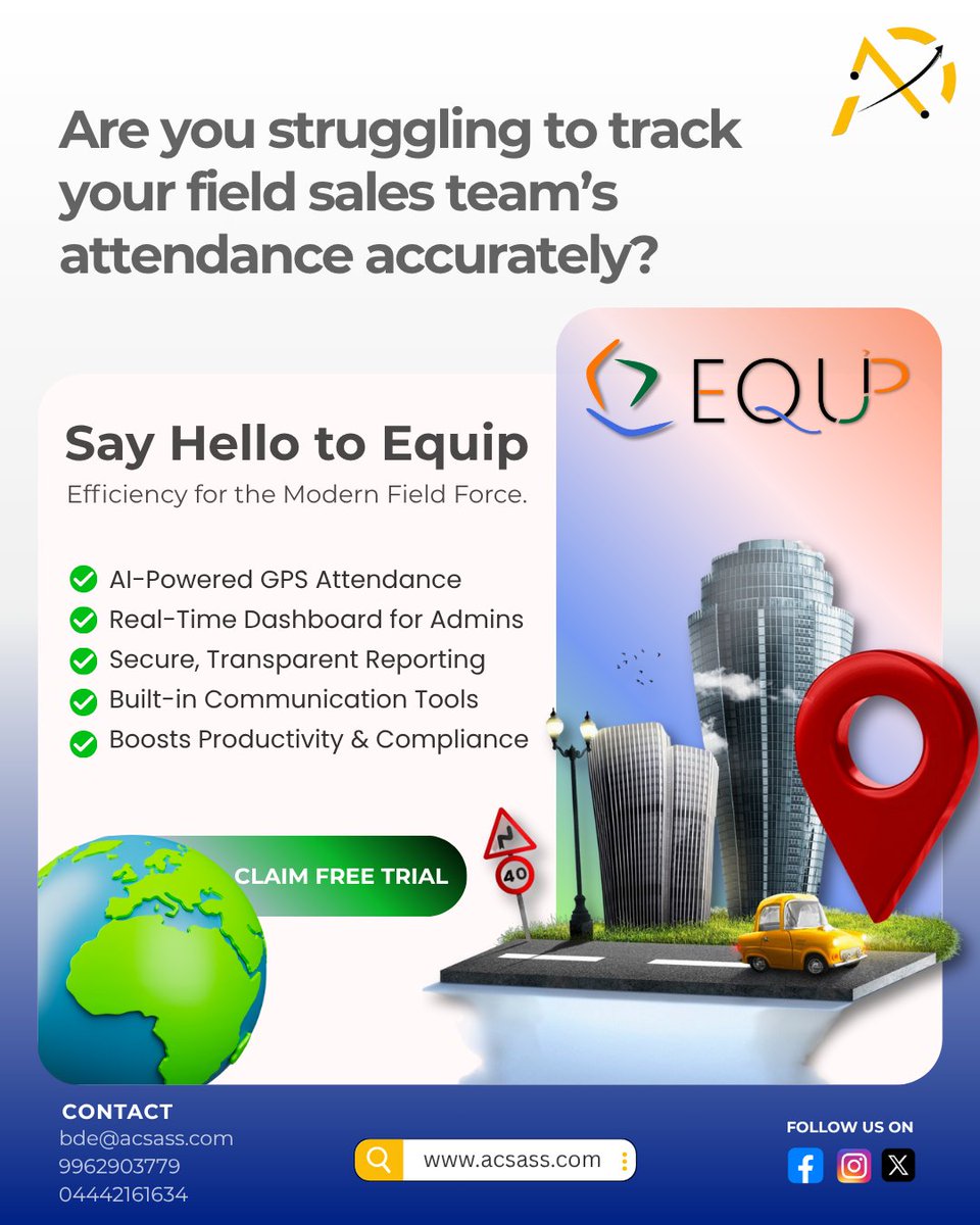 ACSASS124730's tweet image. Struggling to track your field sales team’s attendance? 📍🚀
Equip’s AI GPS tracking gives admins full transparency &amp;amp; control! ✅ Stay connected, ensure safe client interactions &amp;amp; boost efficiency with smooth communication. Stay ahead with Equip! 💼✨
#fieldsalestracking